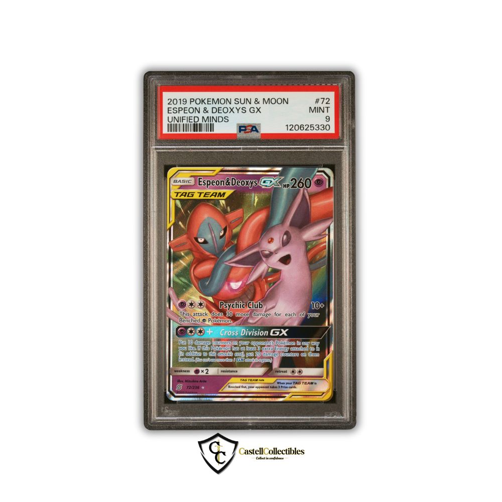 PSA 9 Espeon & Deoxys GX Tag Team Unified Minds Ultra Rare
