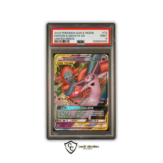 PSA 9 Espeon & Deoxys GX Tag Team Unified Minds Ultra Rare