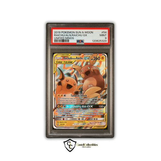PSA 9 Raichu & Alolan Raichu GX Tag Team Unified Minds Ultra Rare