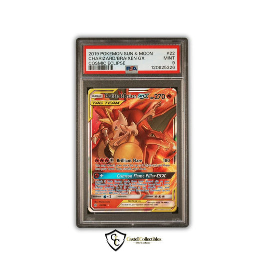 PSA 9 Charizard & Braixen GX Tag Team Cosmic Eclipse Ultra Rare