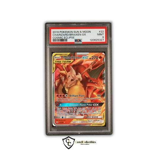 PSA 9 Charizard & Braixen GX Tag Team Cosmic Eclipse Ultra Rare