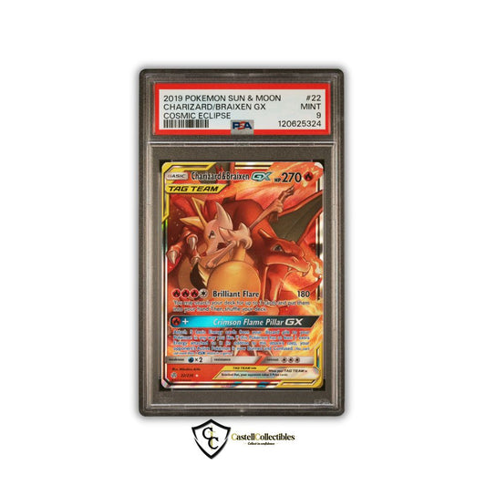 PSA 9 Charizard & Braixen GX Tag Team Cosmic Eclipse Ultra Rare